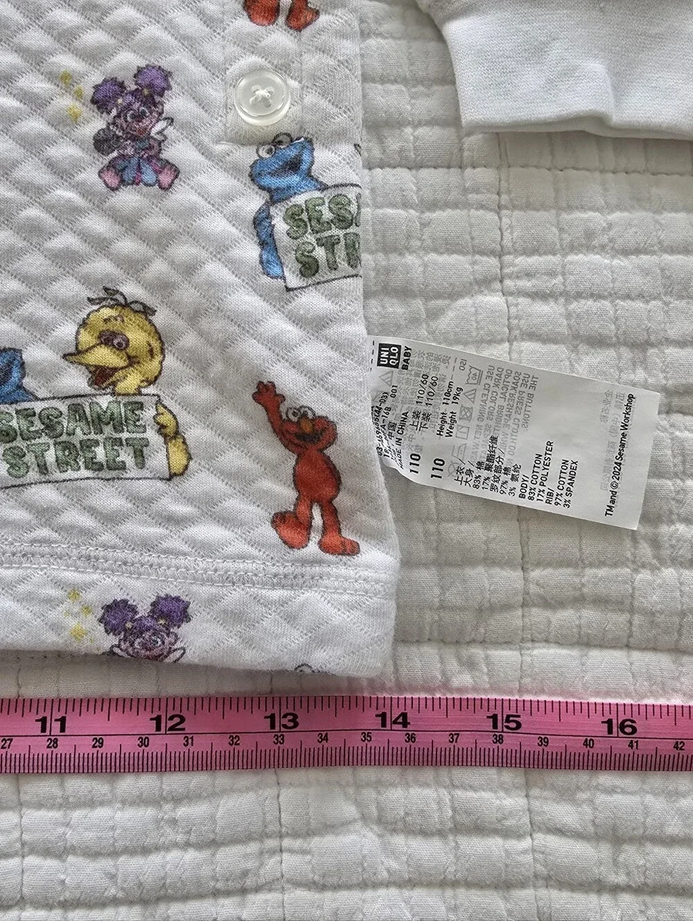 Baby Sesame Street Quilted Uniqlo Pajama TOP - Size 110 / 4T - Picture 6 of 6